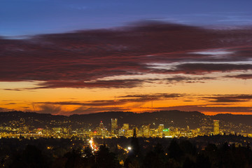 Sunset Sky over Portland Oregon City Skyline