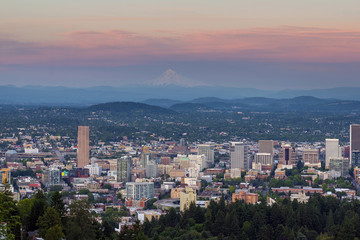 Alpenglow over Portland Oregon Cityscape