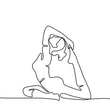 recommend clip art: Continuous line drawing. Woman doing exercise in yoga pose. Vector Illustration