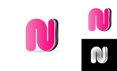 N pink black alphabet letter logo vector icon design