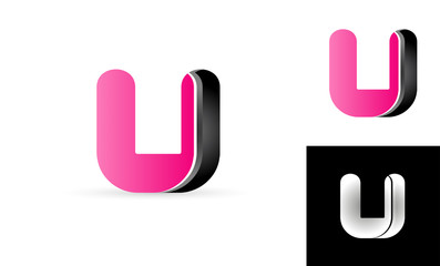  U pink black alphabet letter logo vector icon design