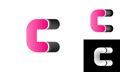  C pink black alphabet letter logo vector icon design