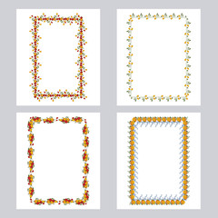 Set of color frames with roses. Design elements for graphic backgrounds. Vector clip art.