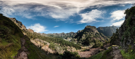 Hiking trail in the mountains of Madeira, Portugal