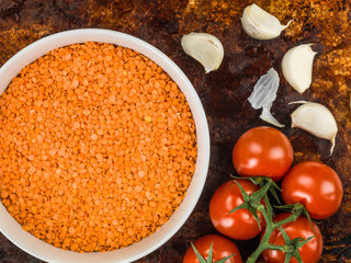 Bowl of Dry Uncooked Red Lentils