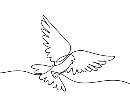 recommend clip art: Continuous one line drawing. Flying pigeon logo. Black and white vector illustration. Concept for logo, card, banner, poster, flyer