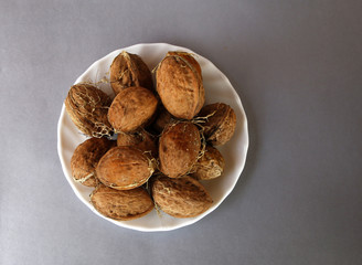  walnuts on a gray or white background