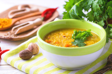 Masoor dal - Indian lentil cream soup. Curry Hyderabadi Khatti