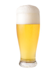 Cold beer in glass isolated on white background.