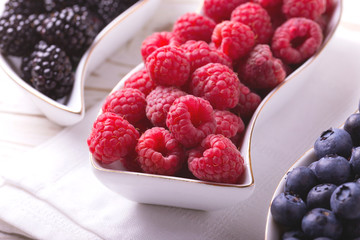 Raspberry, blackberry and blueberry. Healthy food. Top view