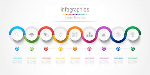 Infographic design elements for your business with 9 options, parts, steps or processes, Vector Illustration.