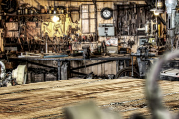 desk of free space and background of workshop