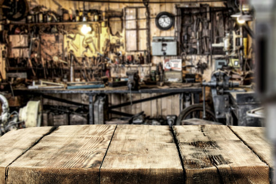 Desk Of Free Space And Background Of Workshop