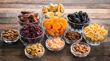 Dried fruits and nuts in the bowl 