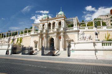 Fototapeta premium The lower part of Buda Castle, the entrance with sculptures of lions. Budapest. Hungary