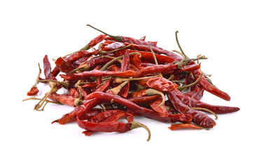 Dried red chili or chilli cayenne pepper isolated on white background cutout