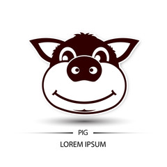 Pig face beatific smile logo and white background vector
