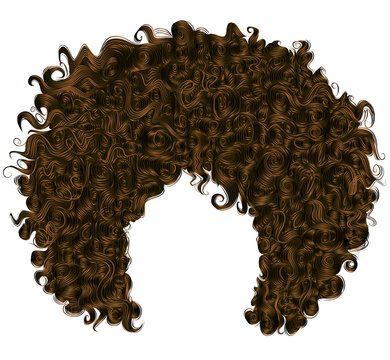 trendy curly dark brown  hair  . realistic  3d . spherical hairstyle . fashion beauty style .