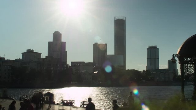Yekaterinburg, the city hall Russia timelapse. Sunset on the waterfront Ekaterinburg, Russia timelapse