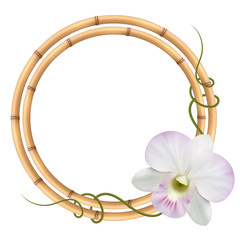 Реалистичная орхидея, круглая рамка из бамбука.