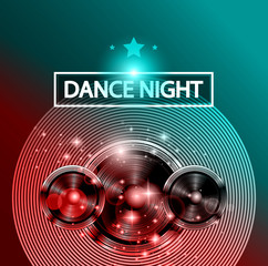 Disco Dance Art Design Poster with Abstract shapes and drops of colors behind