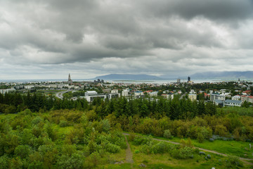 Fototapeta na wymiar Iceland - City Reykjavik from above with clouds