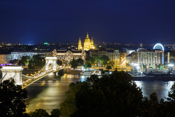 Budapest lookout at night with Chain Bridge