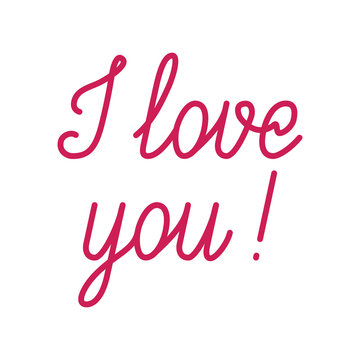 I love You red lettering. Heart-warming and sentimental phrase, express feelings to sweetheart. Flat style vector illustration isolated on white background