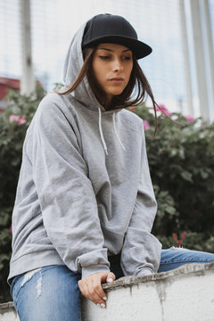 Young girl wearing hoodie