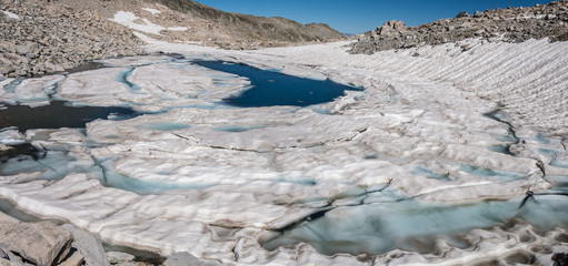 Frozen lake near Posets peak in Pirineos