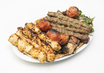 Lebanese Mixed Grill plate isolated on white