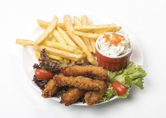 Chicken Strips With Fries & Salad, Close Up