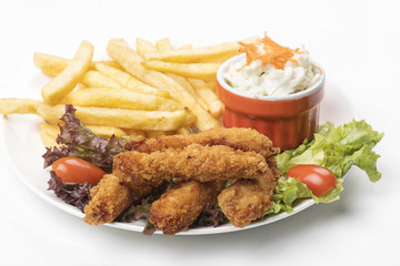 Chicken Strips With Fries & Salad, Close Up