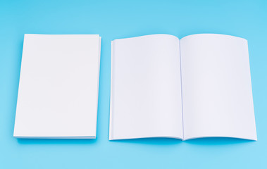 Blank catalog, magazines,book mock up on blue background. .