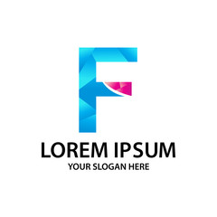 Letter F with polygonal style, logo design, isolated on white background.