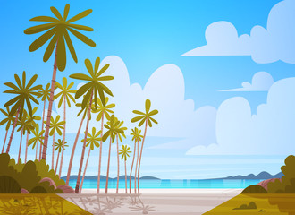 Obraz premium Sea Shore Beach Beautiful Seaside Landscape Summer Vacation Concept Flat Vector Illustration