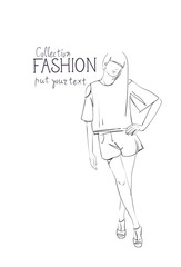 Fashion Collection Of Clothes Female Model Wearing Trendy Clothing Vector Illustration