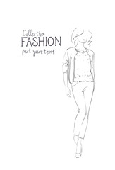 Fashion Collection Of Clothes Female Model Wearing Trendy Clothing Vector Illustration