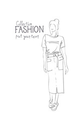 Fototapeta na wymiar Fashion Collection Of Clothes Female Model Wearing Trendy Clothing Vector Illustration