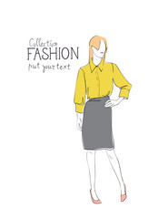 Fashion Collection Of Clothes Female Model Wearing Trendy Clothing Vector Illustration