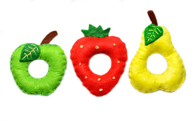 Apple, strawberry and  pear of felt, toy for kids