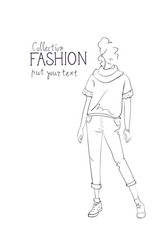 Fashion Collection Of Clothes Female Model Wearing Trendy Clothing Vector Illustration