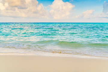 Beautiful tropical Maldives island with white sandy beach and sea .