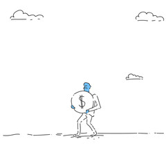 Rich Business Man Carry Coin With Dollar Sign Money Growth Concept Finance Success Vector Illustration