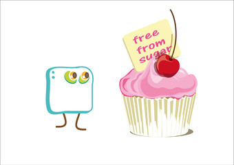 Sugar cube in front of cupcake