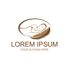 person sleeping on a feather with an outline of oval, logo design, isolated on white background. 