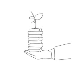 Business Man Hand Holding Plant On Books Stack Environmental Protection Growth Concept Vector Illustration
