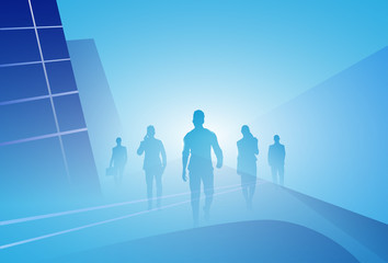 Group Of Business People Silhouette Businesspeople Walk Step Forward Over Abstract Background Vector Illustration
