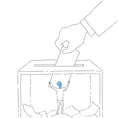 Hand Putting Paper In Ballot Box During Voting Vector Illustration