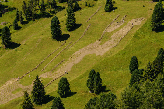 Bauern machen Heu in den Dolomiten, Italien